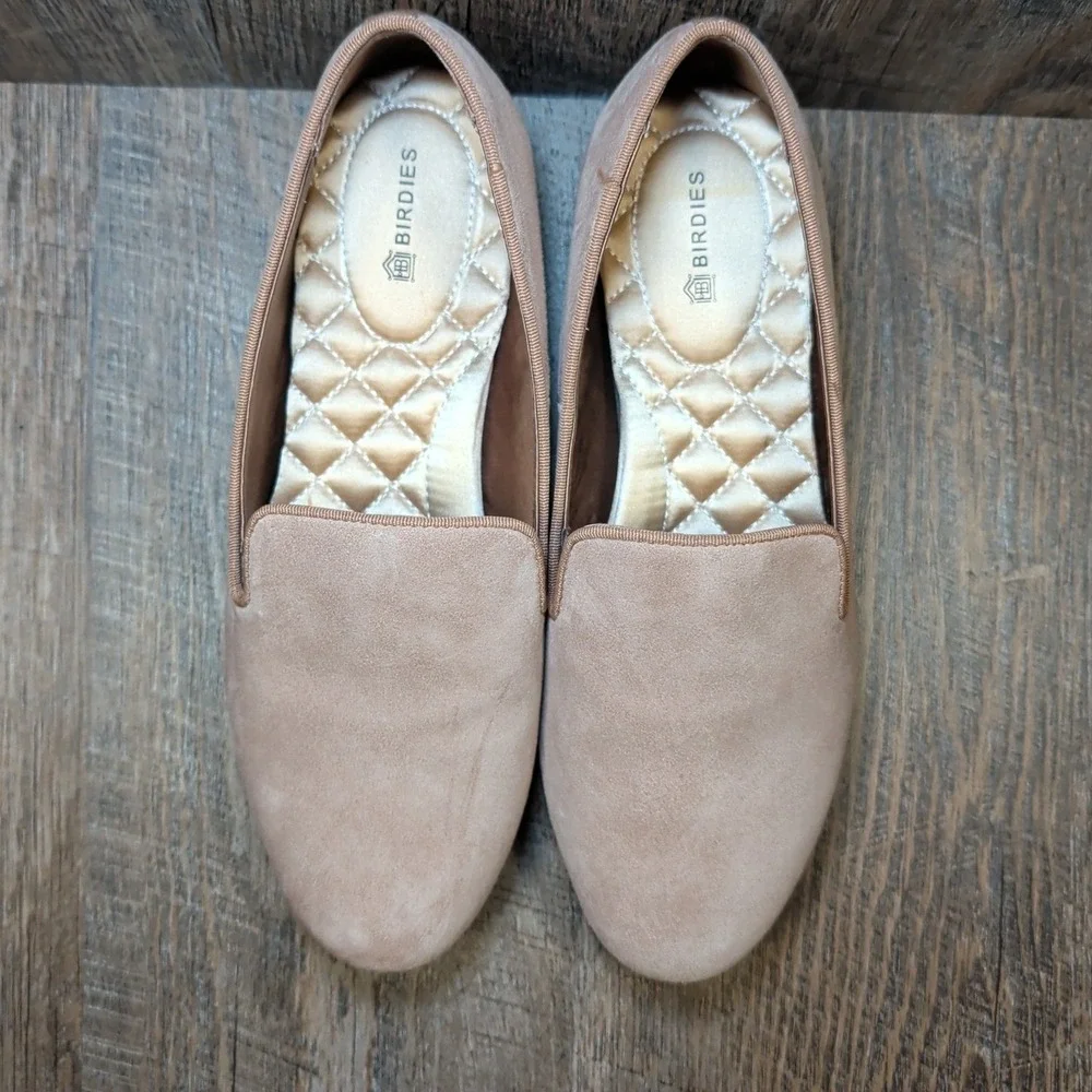 Birdies Velvet Flats Womens Sz 6.5 Latte Slip-On Ballet Starling Quilted Insole